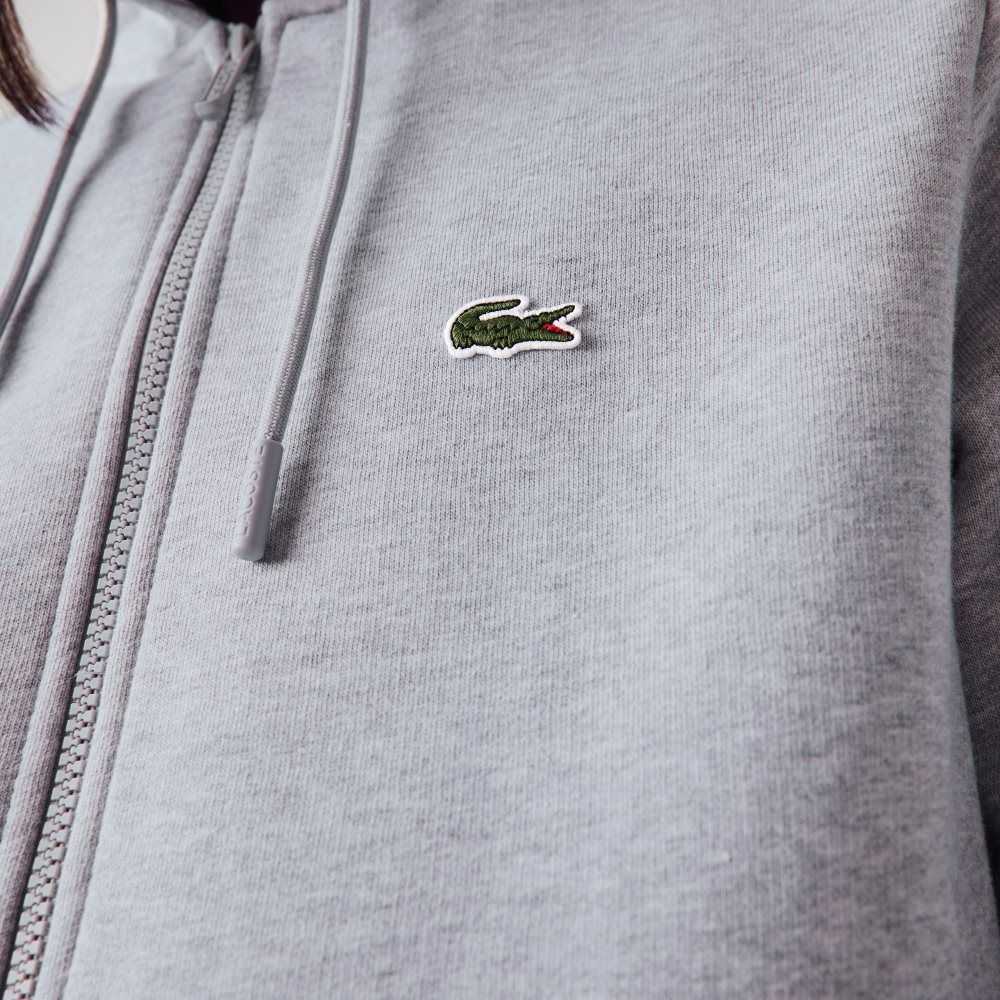 Lacoste Kangaroo Pocket Fleece Zipped Sweatshirt Grey Chine | JNU-837240