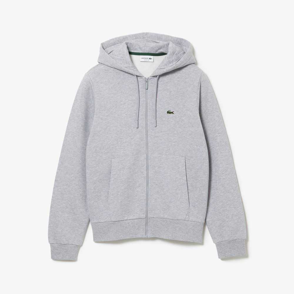 Lacoste Kangaroo Pocket Fleece Zipped Sweatshirt Grey Chine | JNU-837240