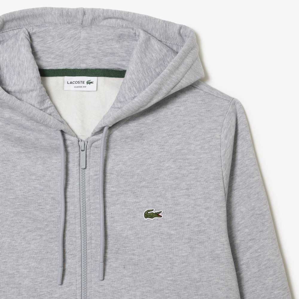 Lacoste Kangaroo Pocket Fleece Zipped Sweatshirt Grey Chine | JNU-837240