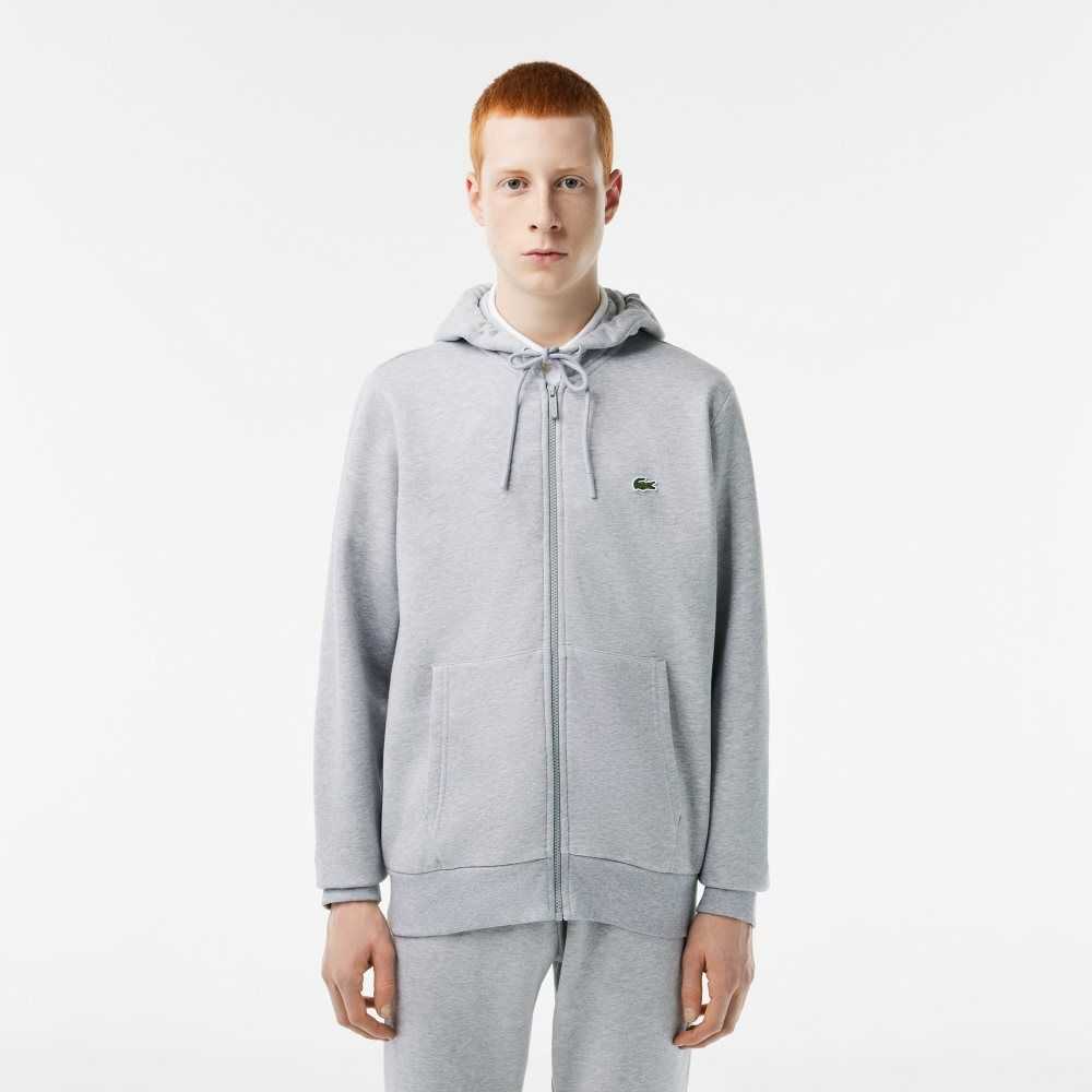 Lacoste Kangaroo Pocket Fleece Zipped Sweatshirt Grey Chine | JNU-837240