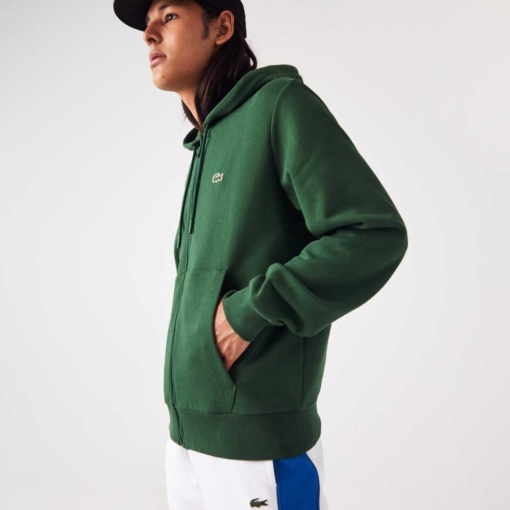 Lacoste Kangaroo Pocket Fleece Zipped Sweatshirt Green | NRP-405291