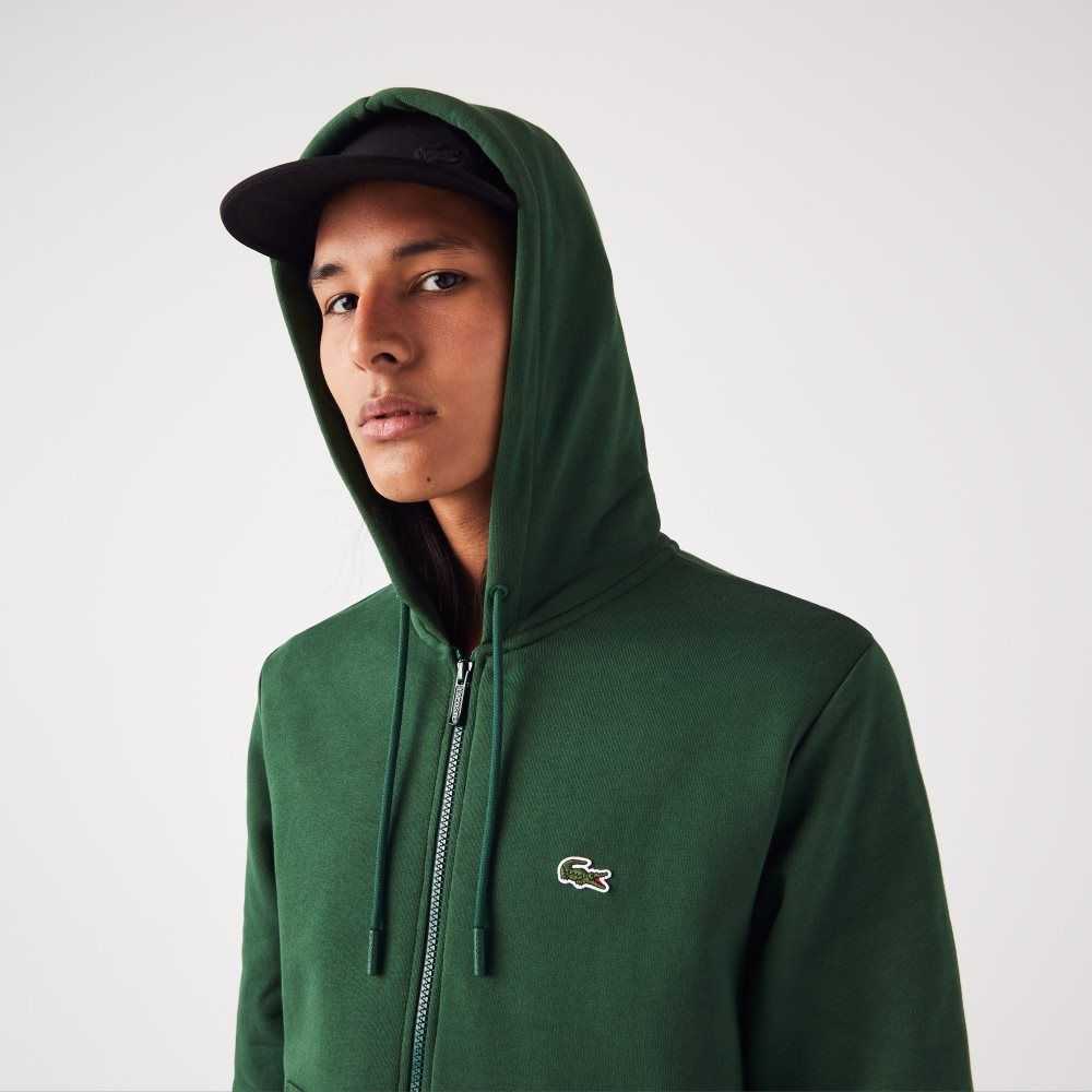 Lacoste Kangaroo Pocket Fleece Zipped Sweatshirt Green | NRP-405291