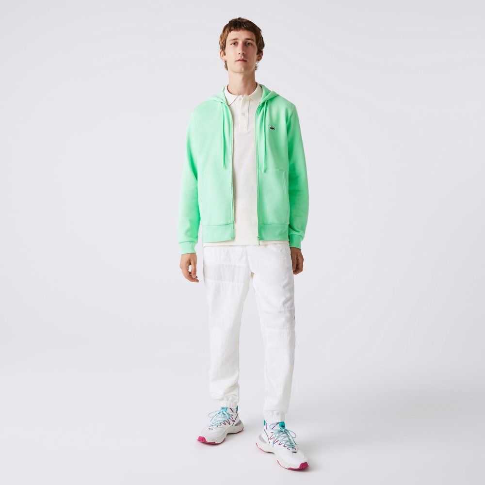 Lacoste Kangaroo Pocket Fleece Zipped Sweatshirt Light Green | OAD-583972