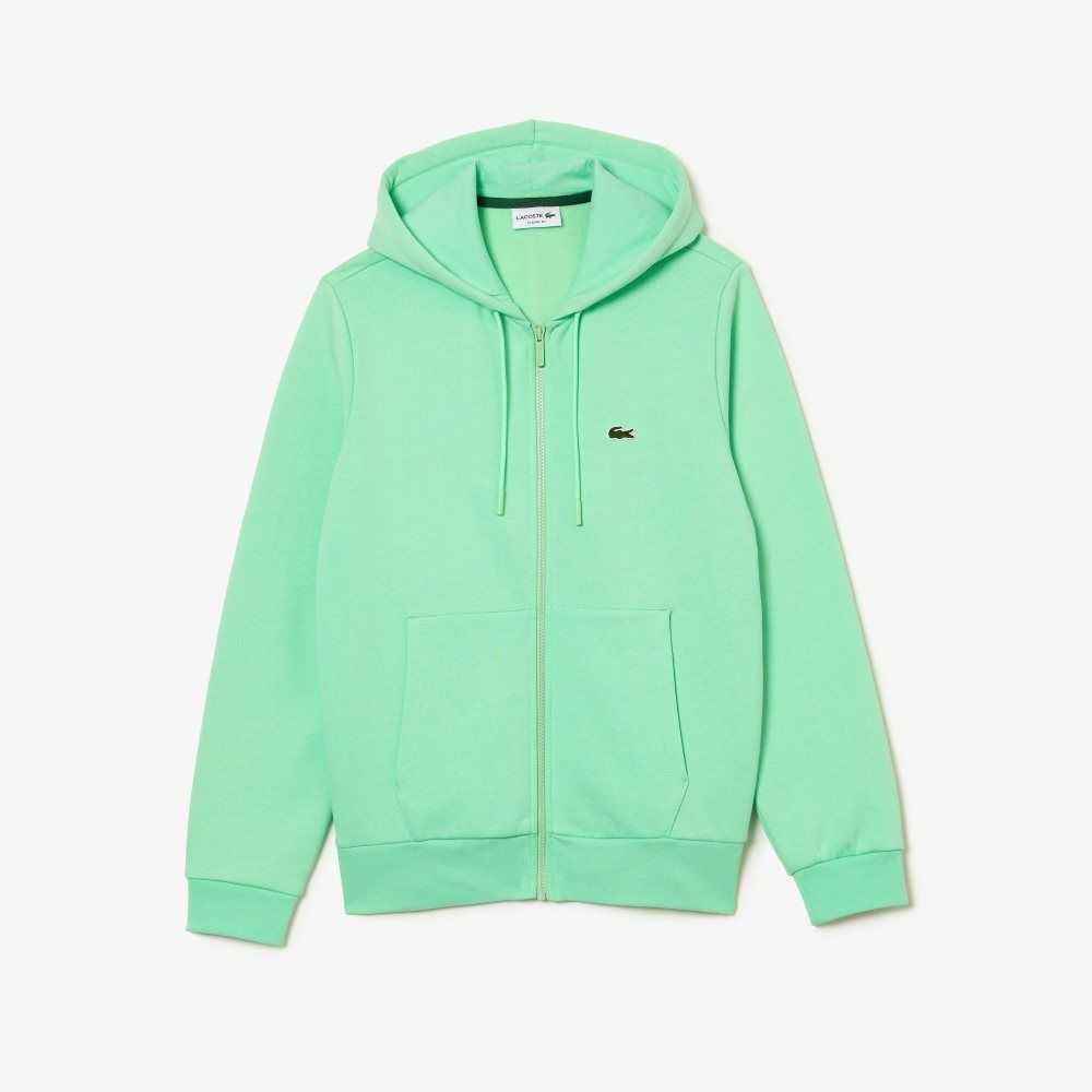 Lacoste Kangaroo Pocket Fleece Zipped Sweatshirt Light Green | OAD-583972