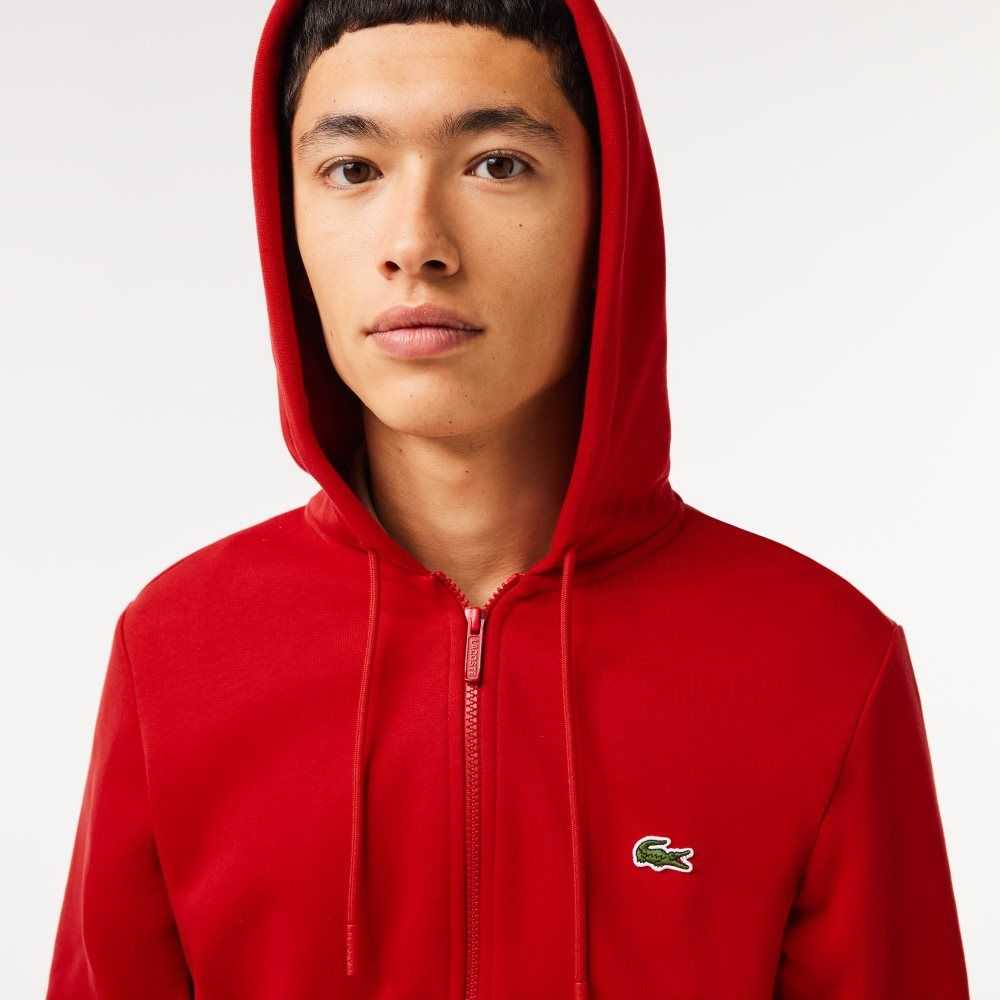 Lacoste Kangaroo Pocket Fleece Zipped Sweatshirt Red | QXN-795061