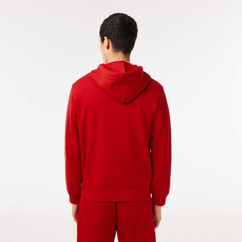 Lacoste Kangaroo Pocket Fleece Zipped Sweatshirt Red | QXN-795061