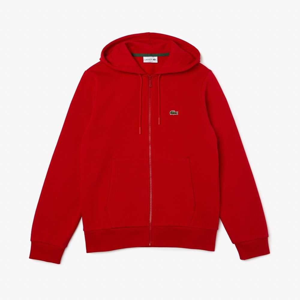 Lacoste Kangaroo Pocket Fleece Zipped Sweatshirt Red | QXN-795061