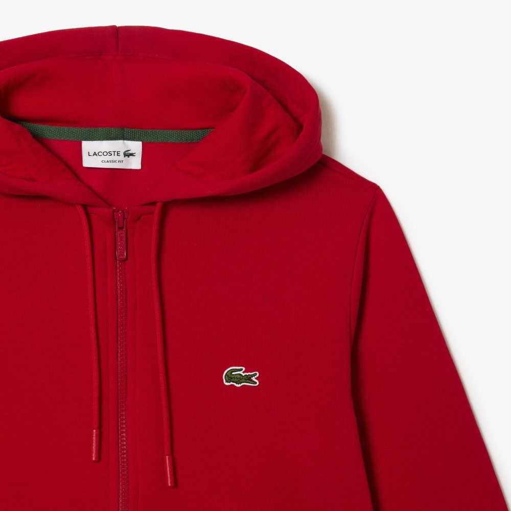 Lacoste Kangaroo Pocket Fleece Zipped Sweatshirt Red | QXN-795061