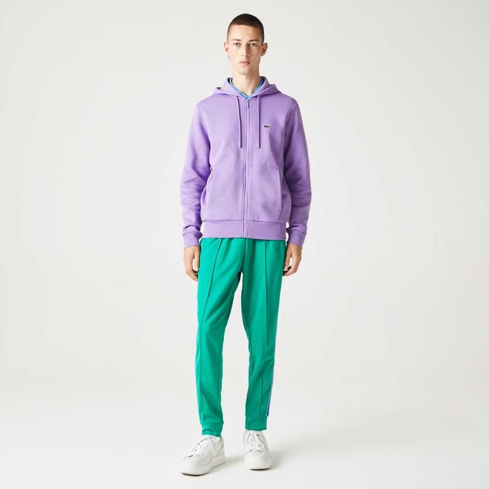 Lacoste Kangaroo Pocket Fleece Zipped Sweatshirt Purple | SZK-540132