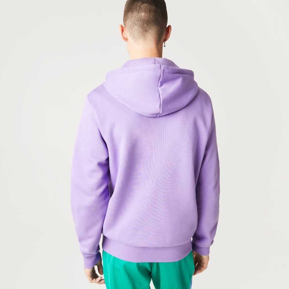 Lacoste Kangaroo Pocket Fleece Zipped Sweatshirt Purple | SZK-540132