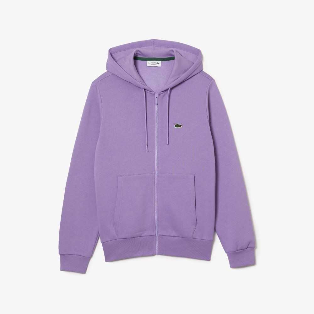 Lacoste Kangaroo Pocket Fleece Zipped Sweatshirt Purple | SZK-540132