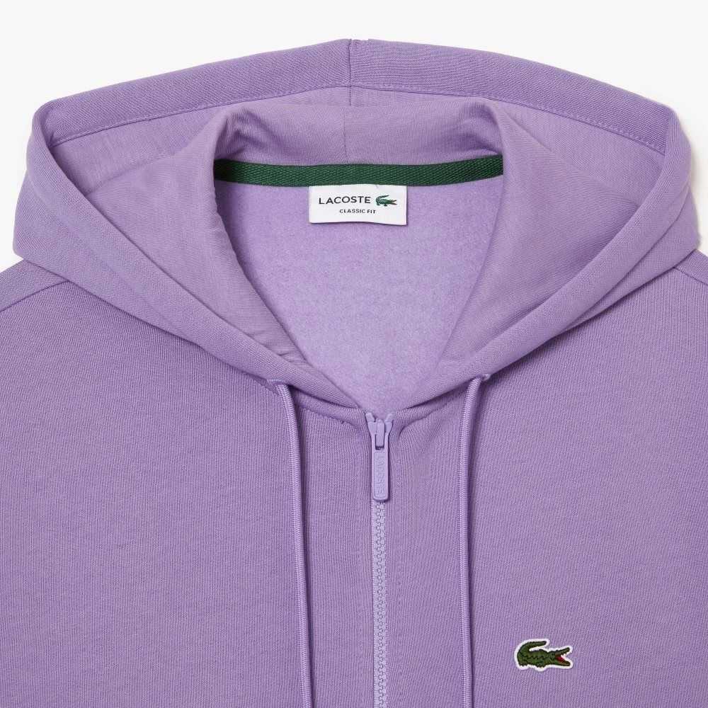 Lacoste Kangaroo Pocket Fleece Zipped Sweatshirt Purple | SZK-540132