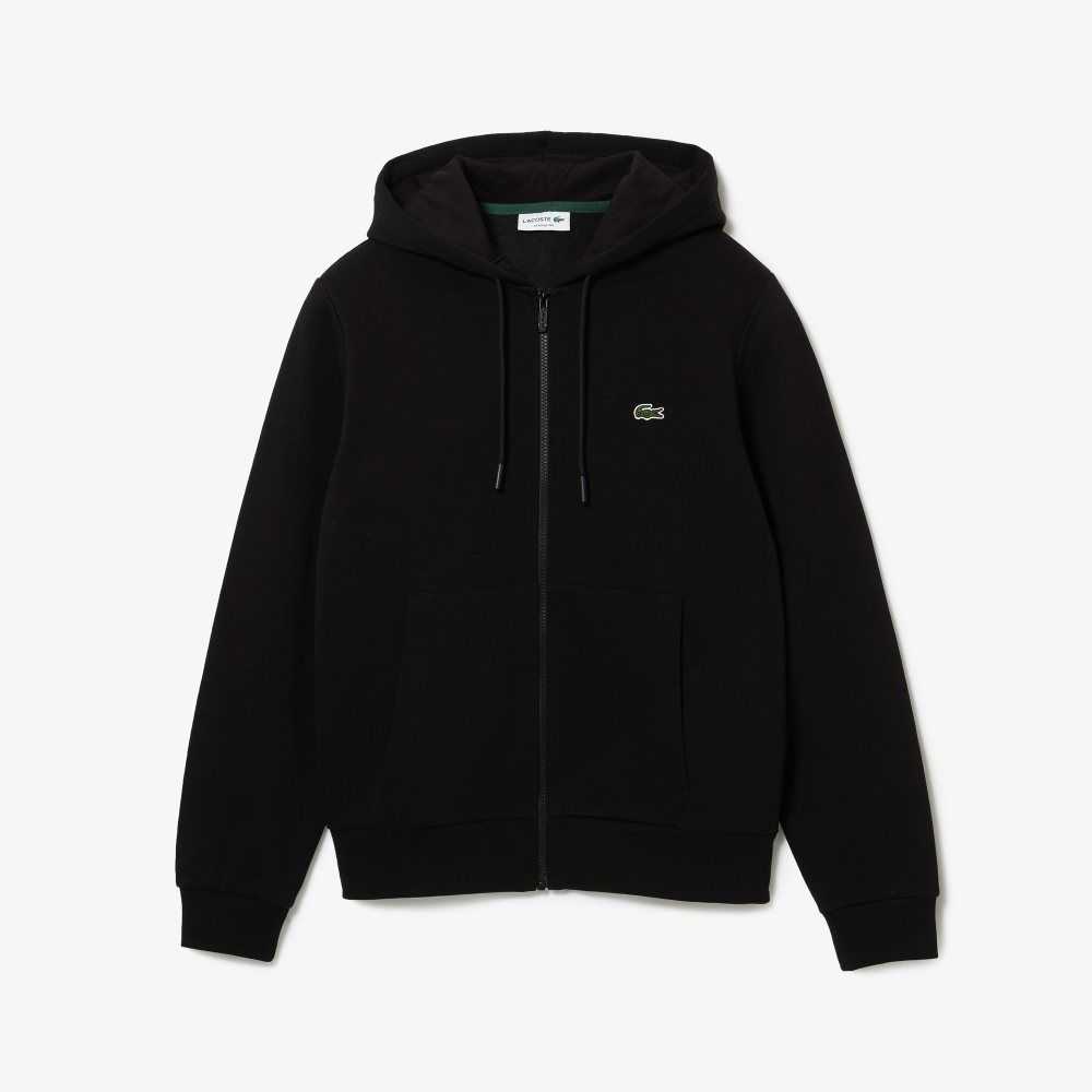 Lacoste Kangaroo Pocket Fleece Zipped Sweatshirt Black | WRB-561294