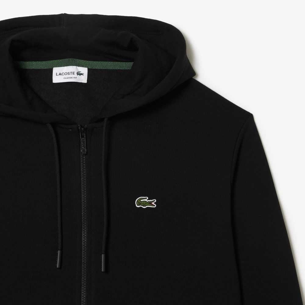 Lacoste Kangaroo Pocket Fleece Zipped Sweatshirt Black | WRB-561294