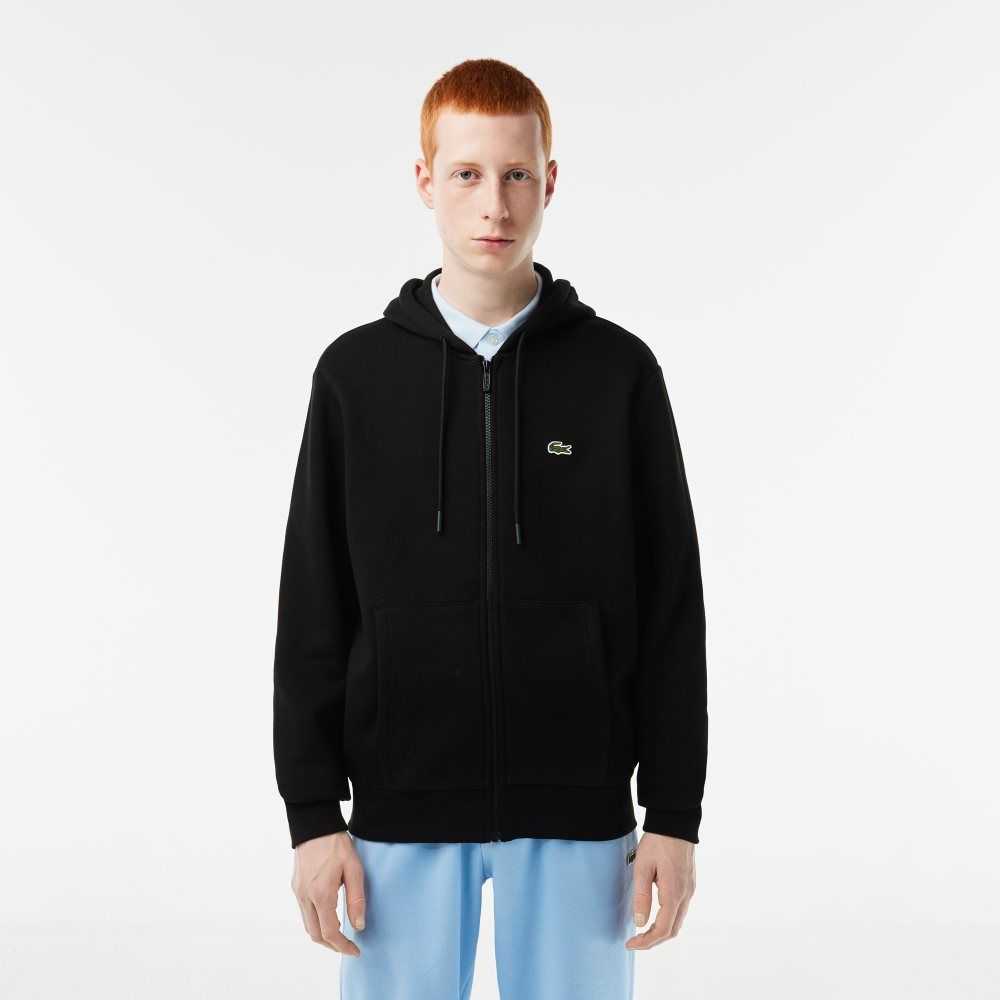 Lacoste Kangaroo Pocket Fleece Zipped Sweatshirt Black | WRB-561294