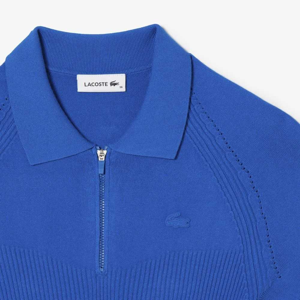 Lacoste Knit Details Front Zip Dress Blue | EJV-281069