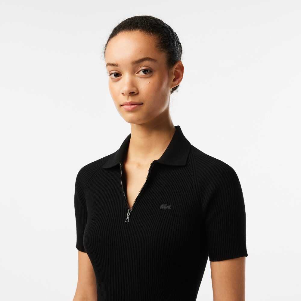 Lacoste Knit Polo Dress Black | IRQ-791562