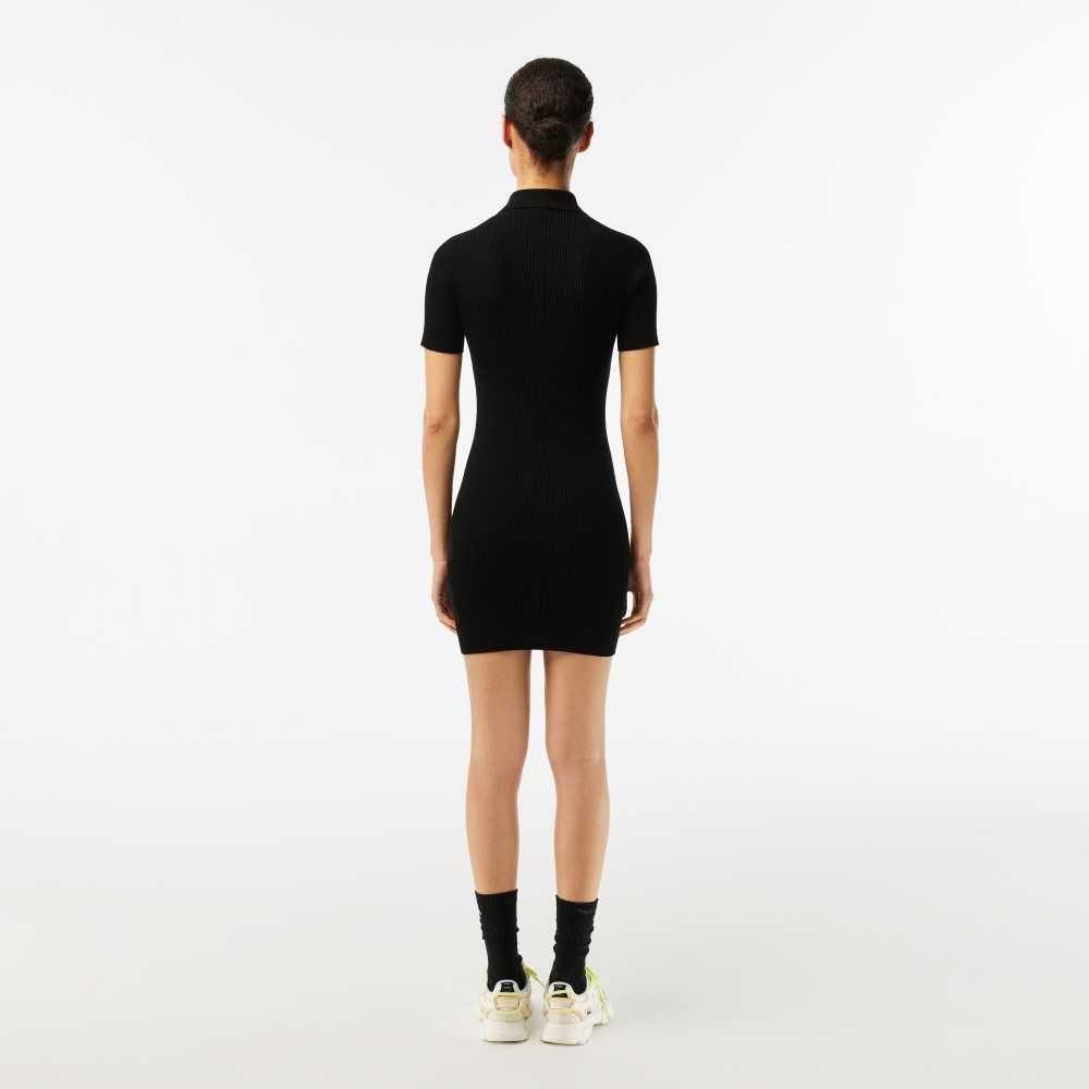 Lacoste Knit Polo Dress Black | IRQ-791562