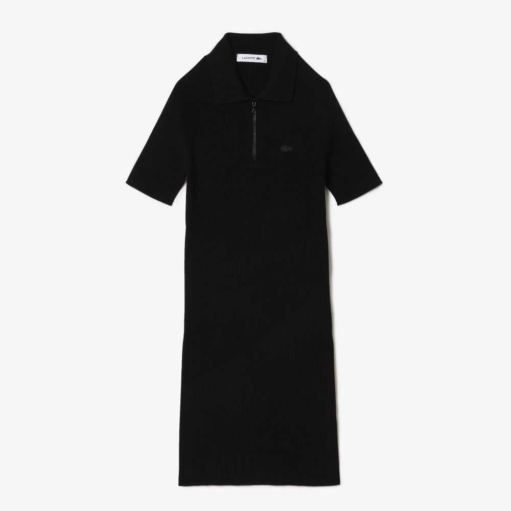 Lacoste Knit Polo Dress Black | IRQ-791562