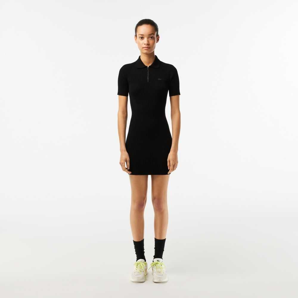 Lacoste Knit Polo Dress Black | IRQ-791562