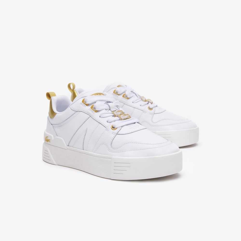 Lacoste L002 Leather Sneakers Wht/Gld | YJZ-427865