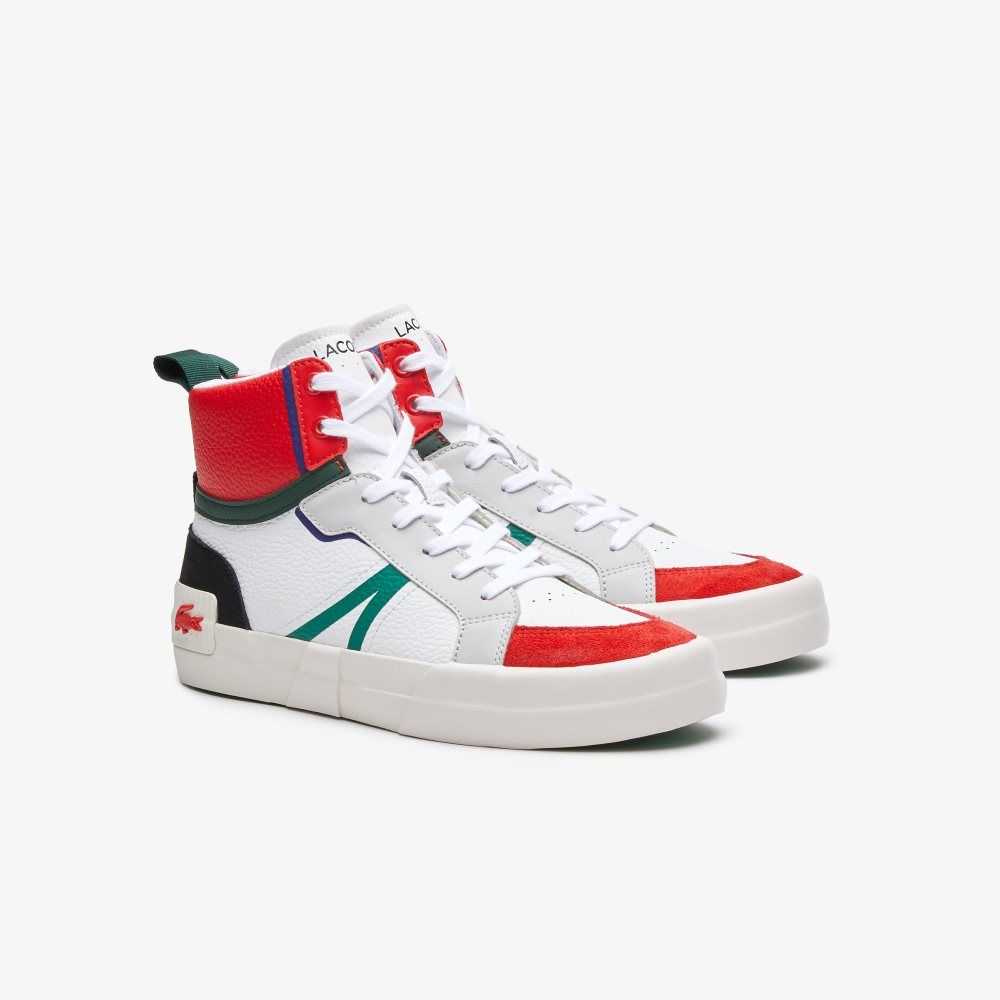 Lacoste L004 Mid Leather Sneakers White / Red | QJY-068527