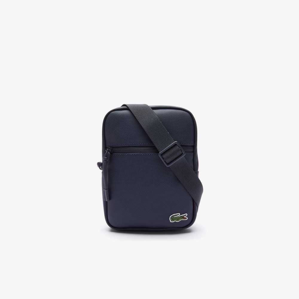 Lacoste LCST Coated Canvas Small Flat Crossbody Bag Dark Sapphire | KZA-461350