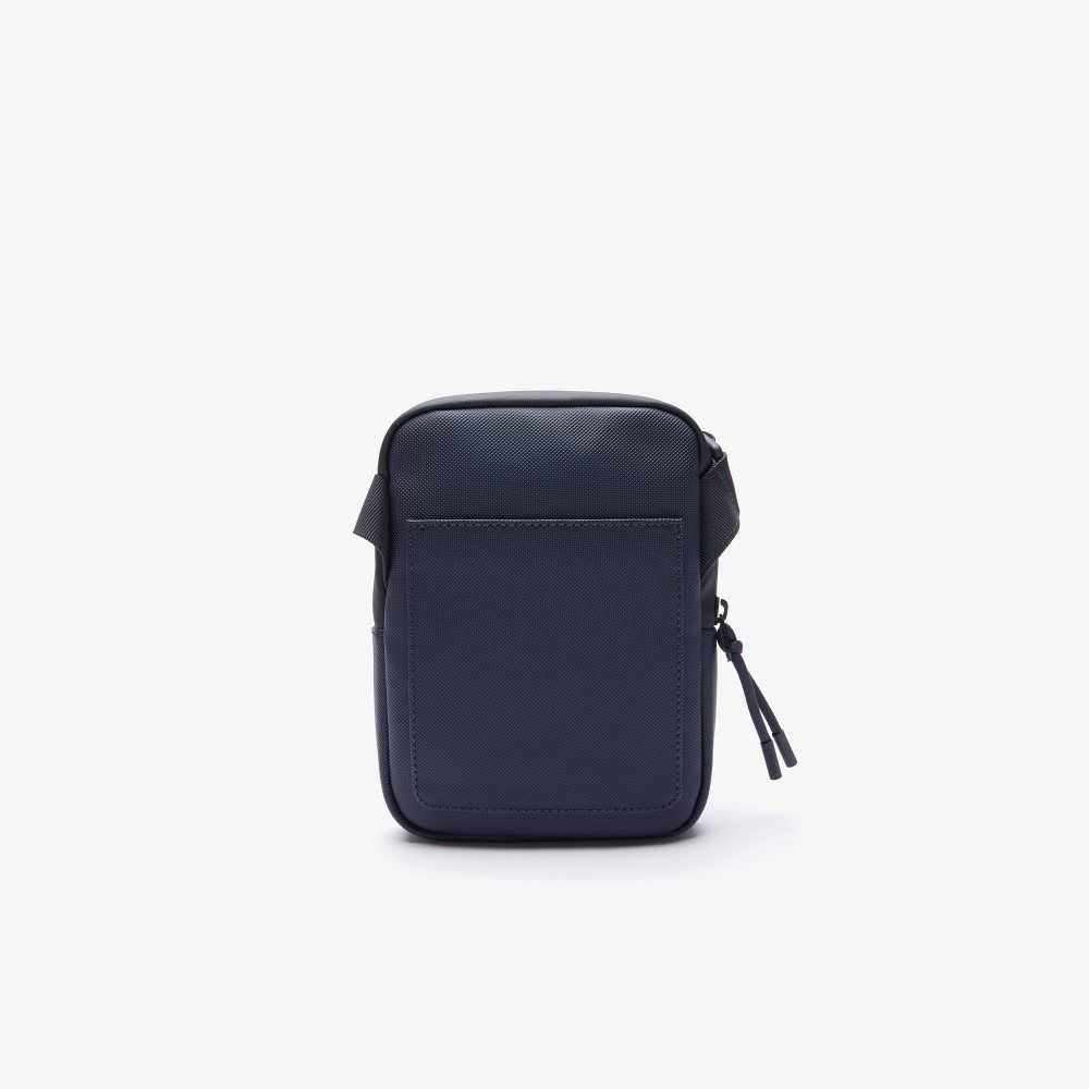 Lacoste LCST Coated Canvas Small Flat Crossbody Bag Dark Sapphire | KZA-461350