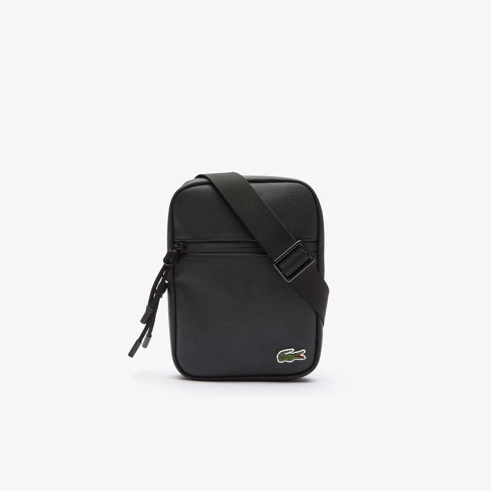 Lacoste LCST Coated Canvas Small Flat Crossbody Bag Black | PFG-103647