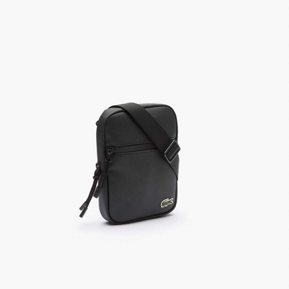 Lacoste LCST Coated Canvas Small Flat Crossbody Bag Black | PFG-103647