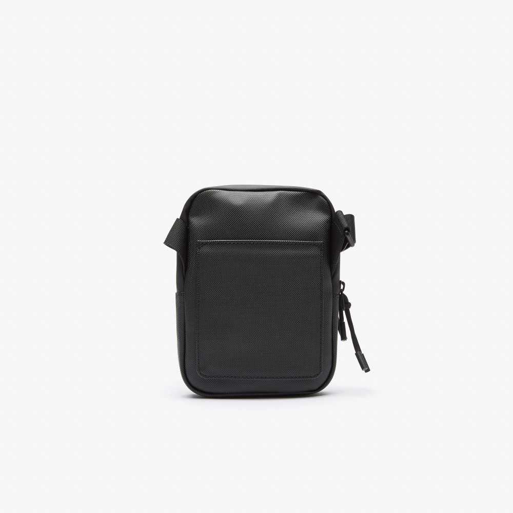 Lacoste LCST Coated Canvas Small Flat Crossbody Bag Black | PFG-103647