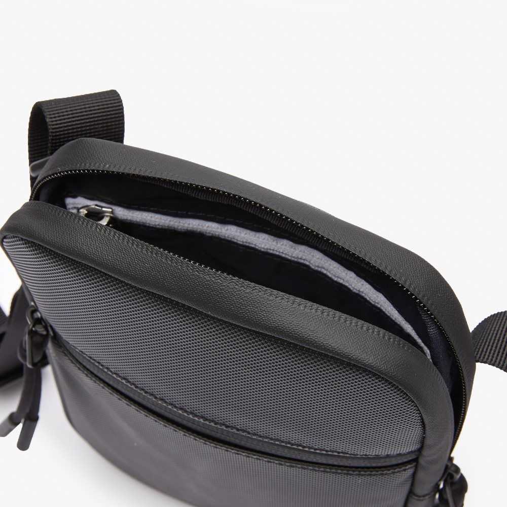 Lacoste LCST Coated Canvas Small Flat Crossbody Bag Black | PFG-103647