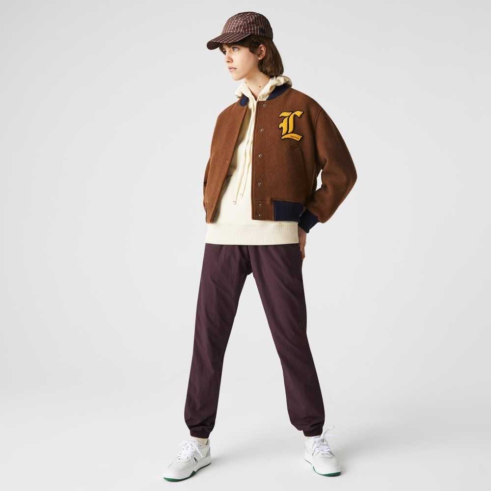 Lacoste LIVE Badge Wool Blend Teddy Jacket Brown / Black | EBX-926037