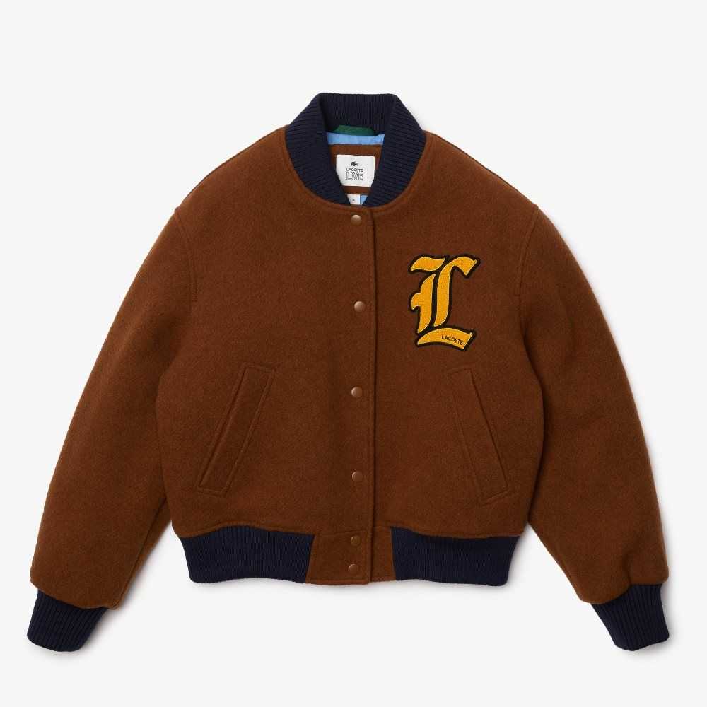 Lacoste LIVE Badge Wool Blend Teddy Jacket Brown / Black | EBX-926037