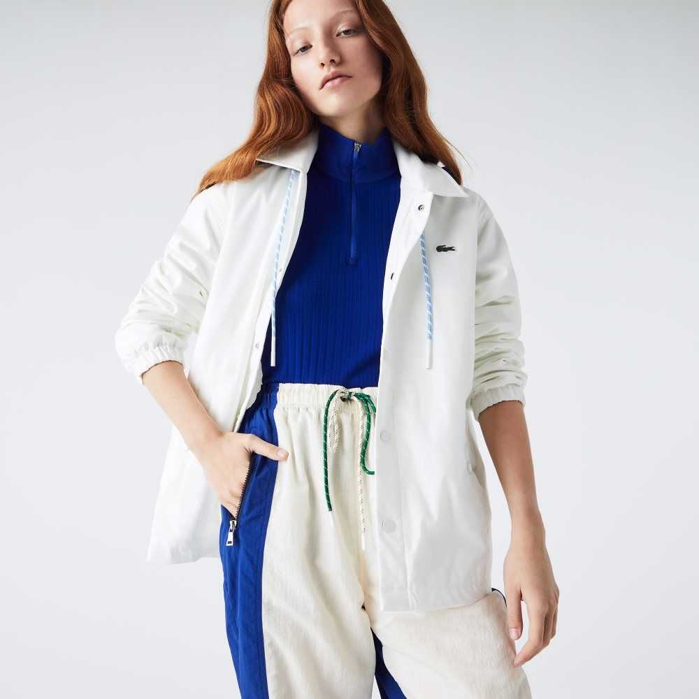 Lacoste LIVE Contrast Hood Buttoned Jacket White / Blue | DPR-092758