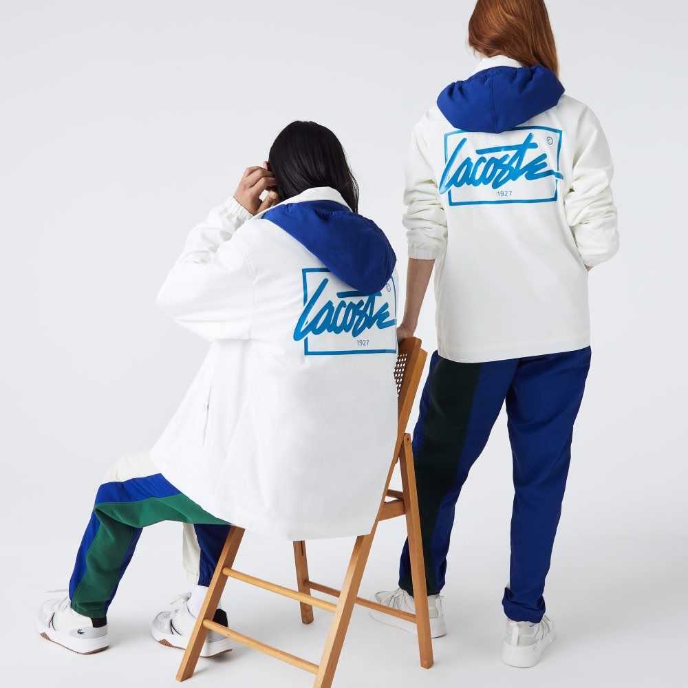 Lacoste LIVE Contrast Hood Buttoned Jacket White / Blue | DPR-092758