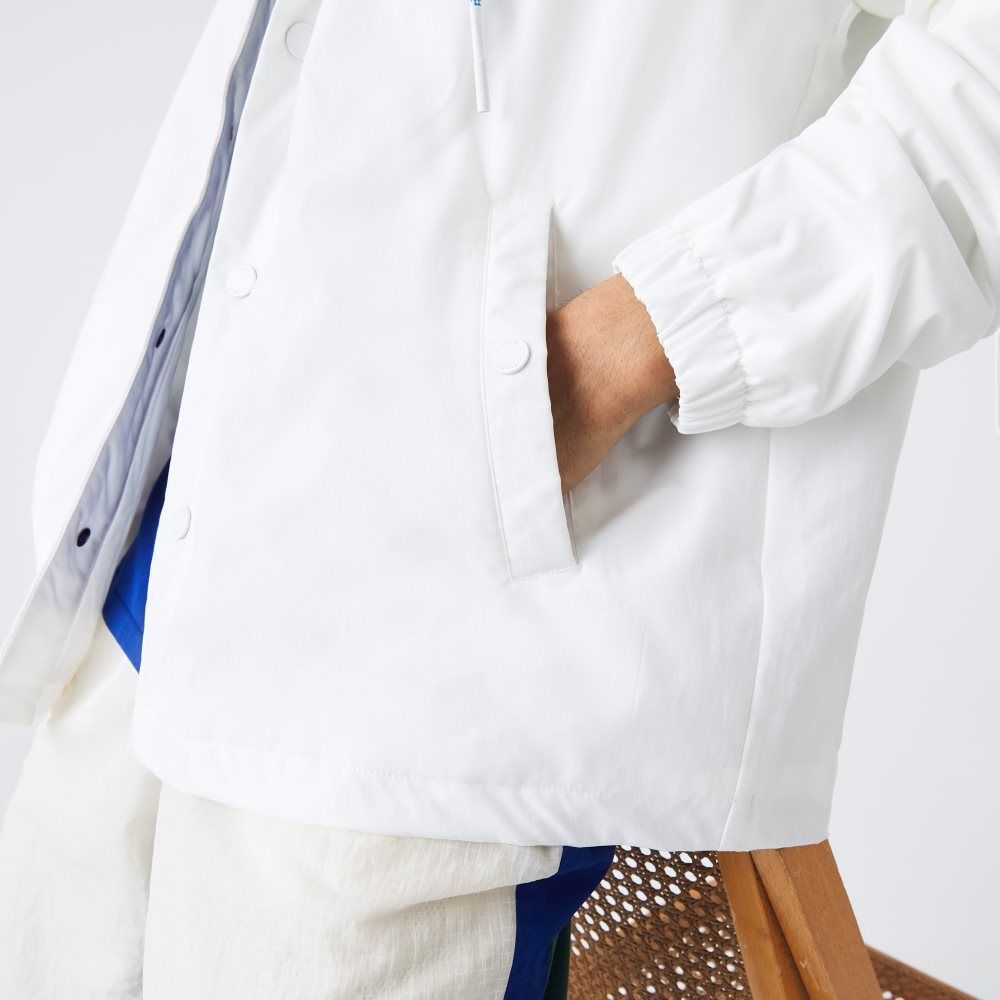 Lacoste LIVE Contrast Hood Buttoned Jacket White / Blue | DPR-092758