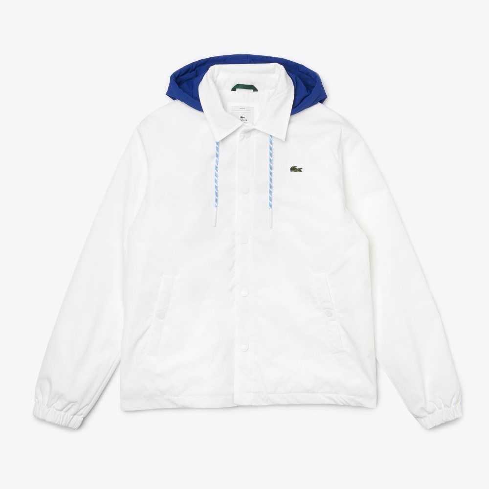 Lacoste LIVE Contrast Hood Buttoned Jacket White / Blue | DPR-092758