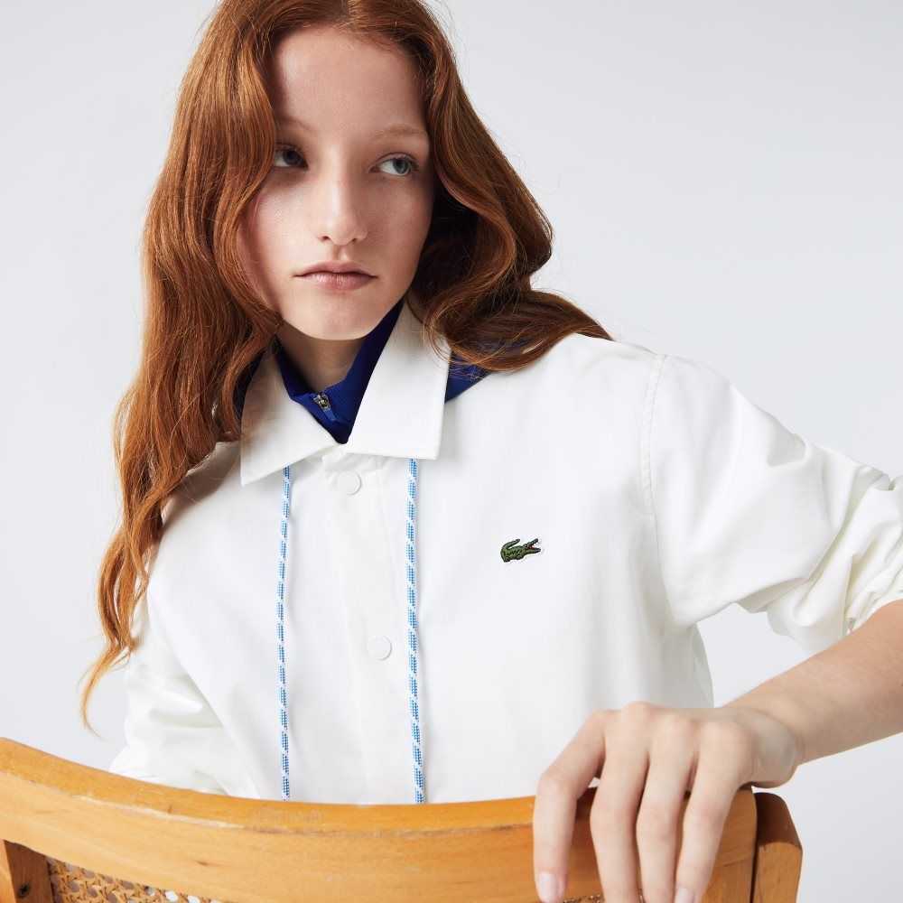 Lacoste LIVE Contrast Hood Buttoned Jacket White / Blue | DPR-092758