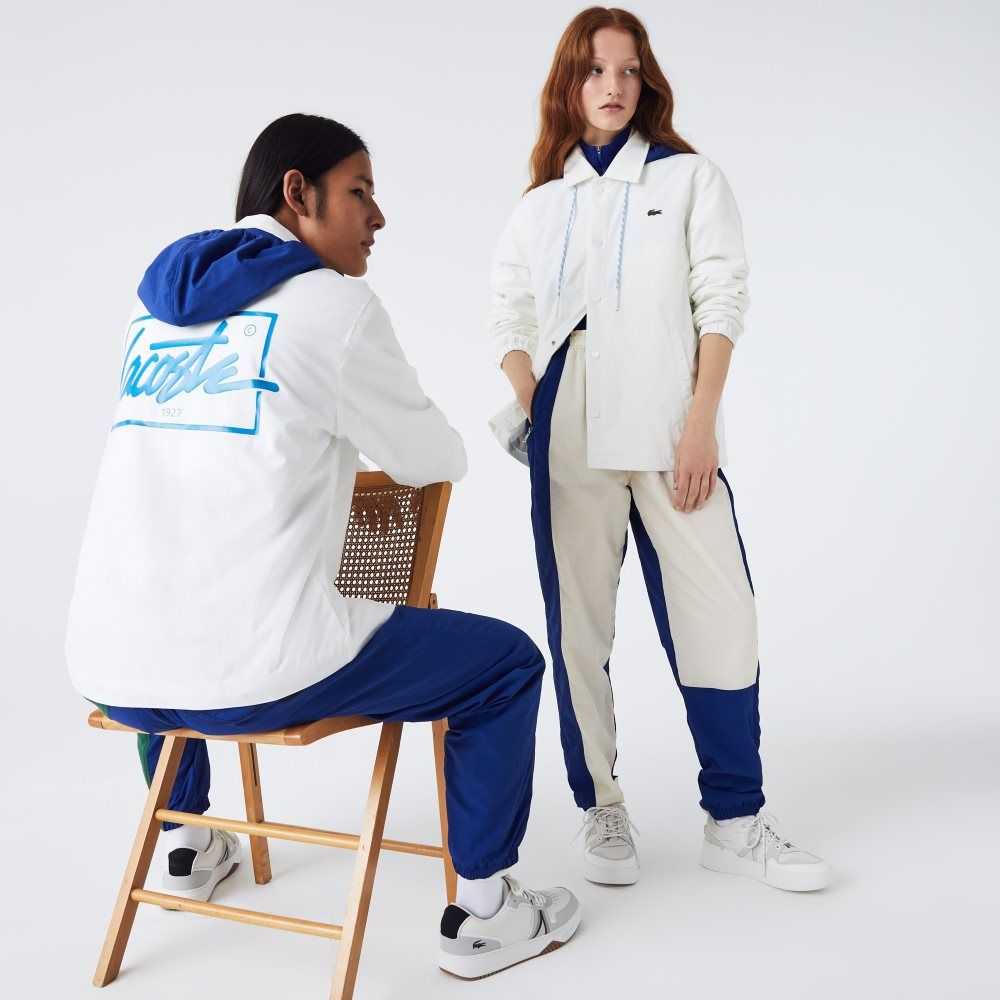 Lacoste LIVE Contrast Hood Buttoned Jacket White / Blue | DPR-092758