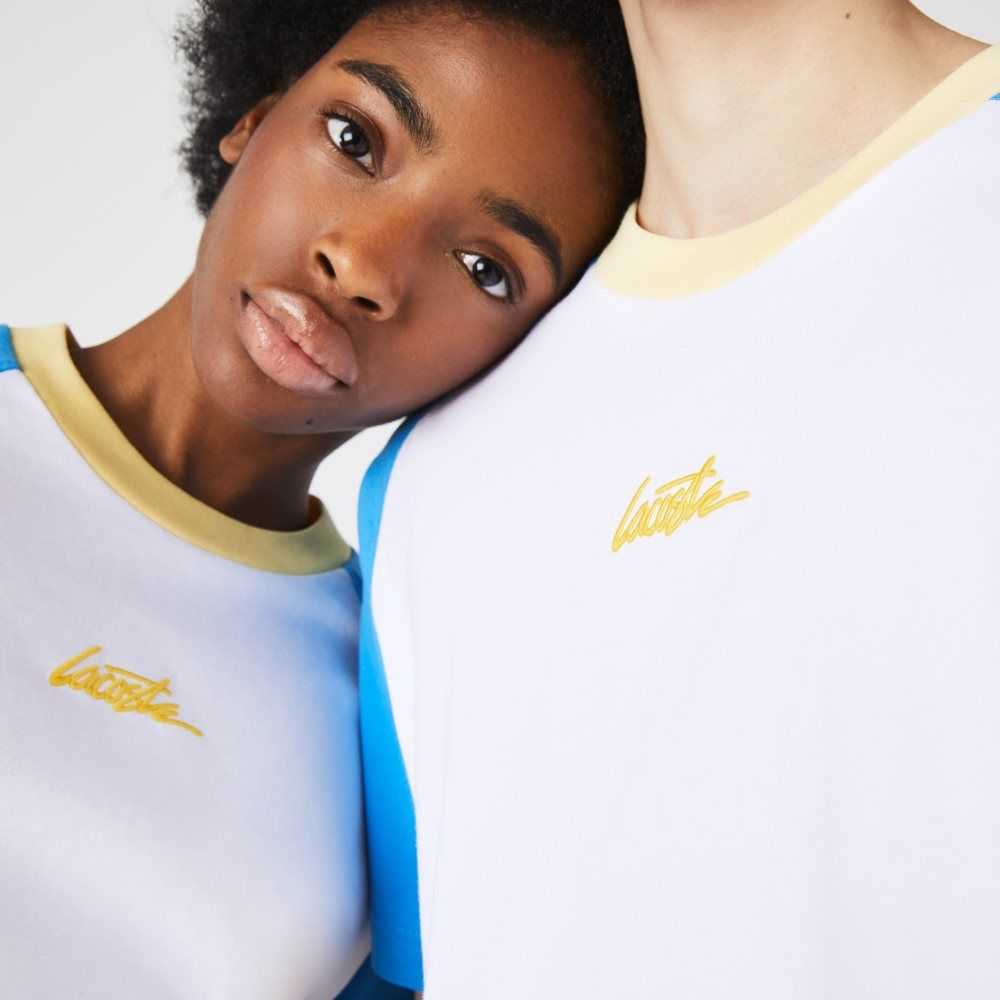 Lacoste LIVE Cotton T-shirt White / Blue / Yellow | ORN-073954