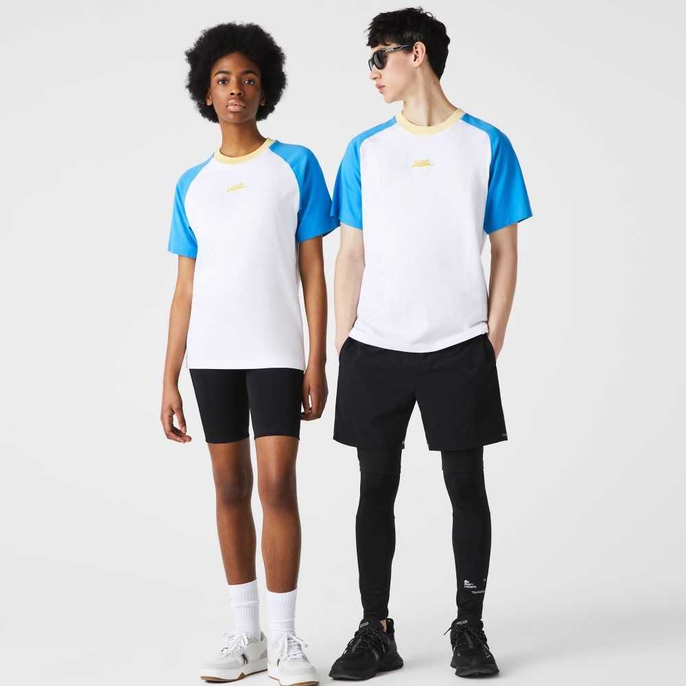 Lacoste LIVE Cotton T-shirt White / Blue / Yellow | ORN-073954