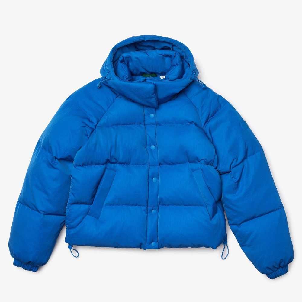 Lacoste LIVE Detachable Hood Short Quilted Rain Jacket Blue | UAH-871029