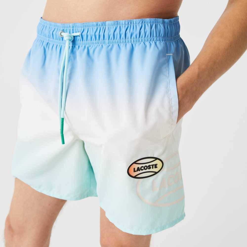 Lacoste LIVE Gradated Print Swimming Trunks Blue / White / Turquoise | EJW-352871