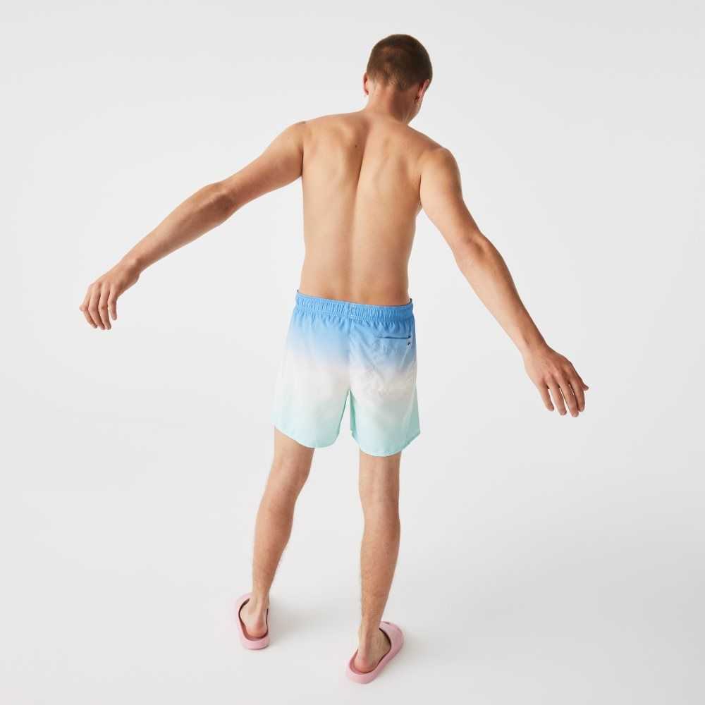 Lacoste LIVE Gradated Print Swimming Trunks Blue / White / Turquoise | EJW-352871