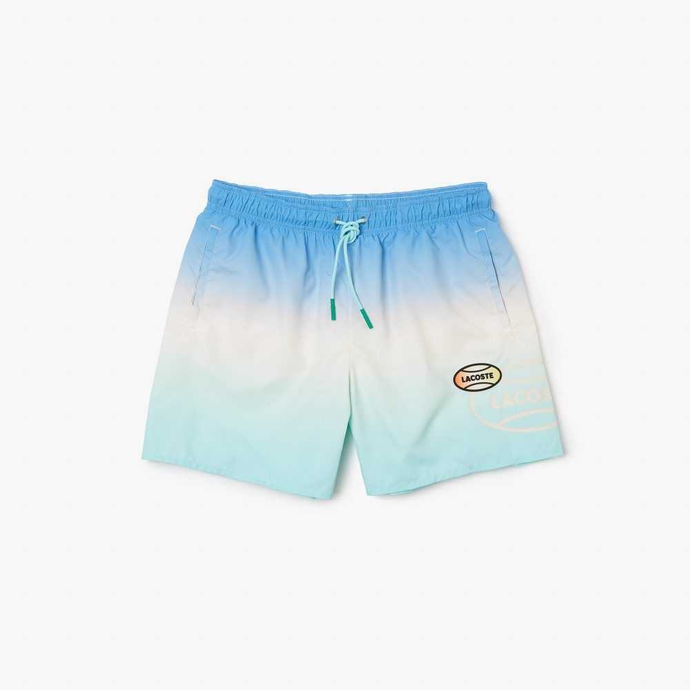 Lacoste LIVE Gradated Print Swimming Trunks Blue / White / Turquoise | EJW-352871