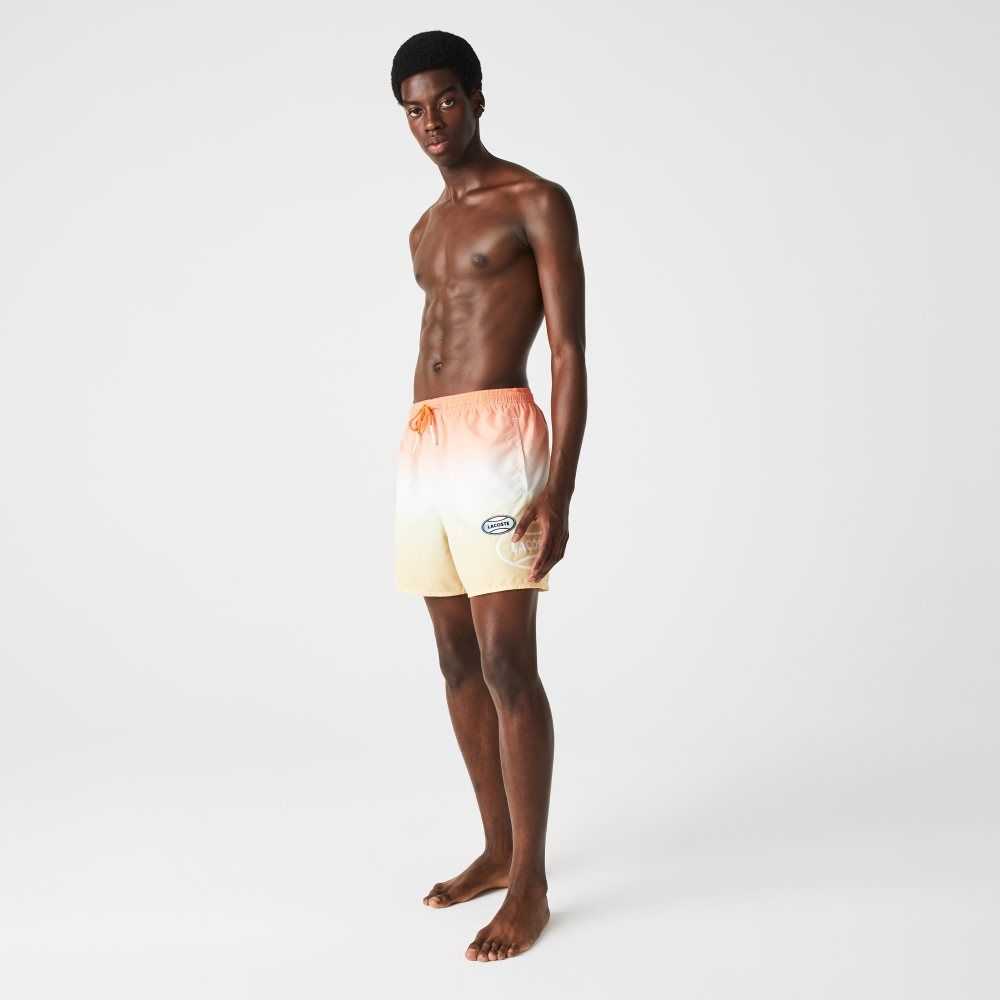 Lacoste LIVE Gradated Print Swimming Trunks Orange / White / Yellow | OAX-931467