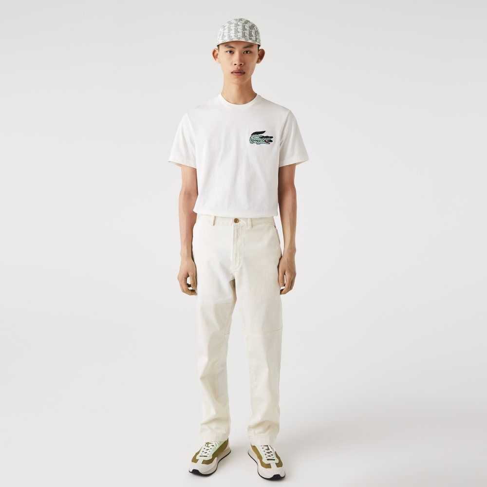 Lacoste LIVE Heritage Patchwork Organic Cotton Pants White | GPM-793541