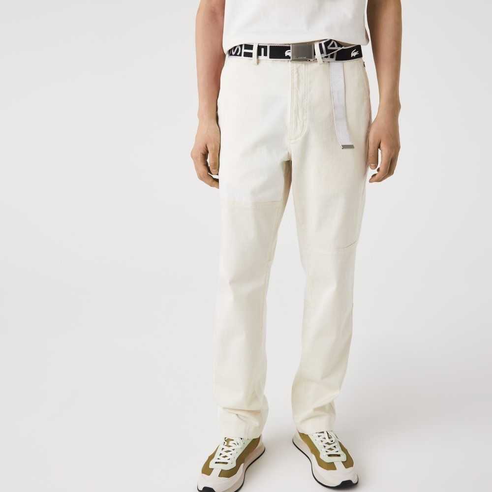 Lacoste LIVE Heritage Patchwork Organic Cotton Pants White | GPM-793541