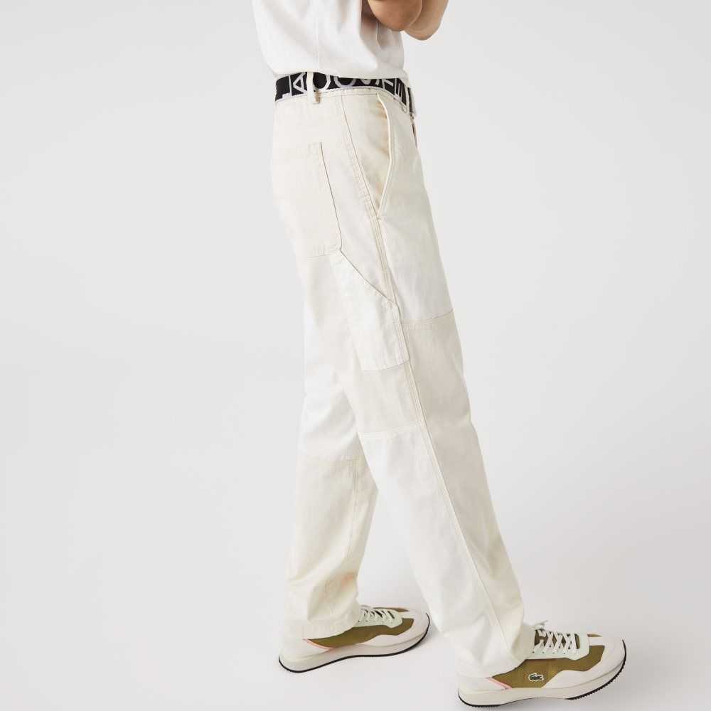 Lacoste LIVE Heritage Patchwork Organic Cotton Pants White | GPM-793541